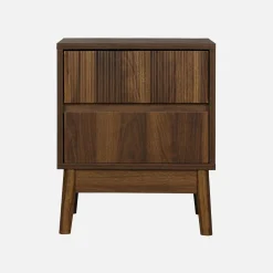 Grooved bedside table with wood effect