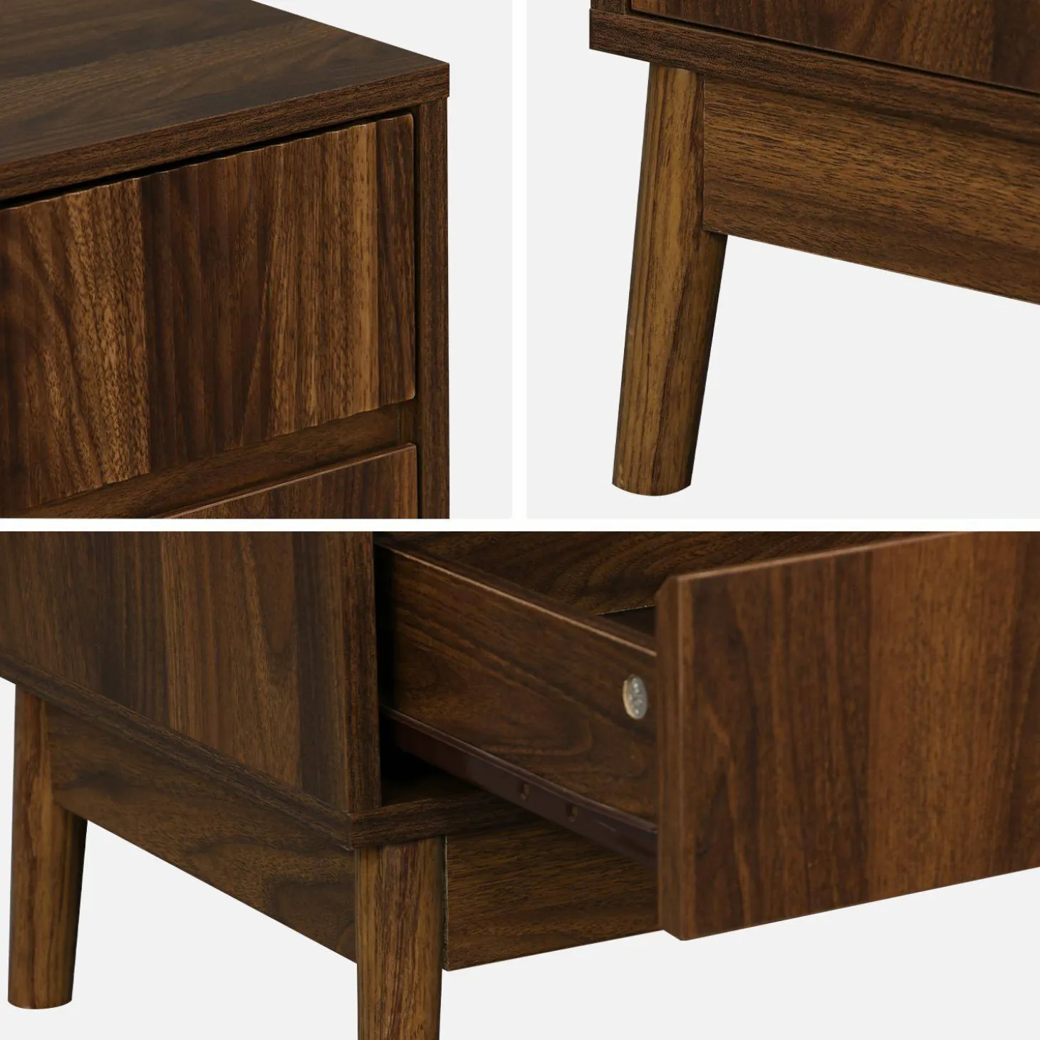 Grooved bedside table with wood effect