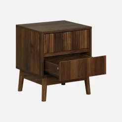 Grooved bedside table with wood effect