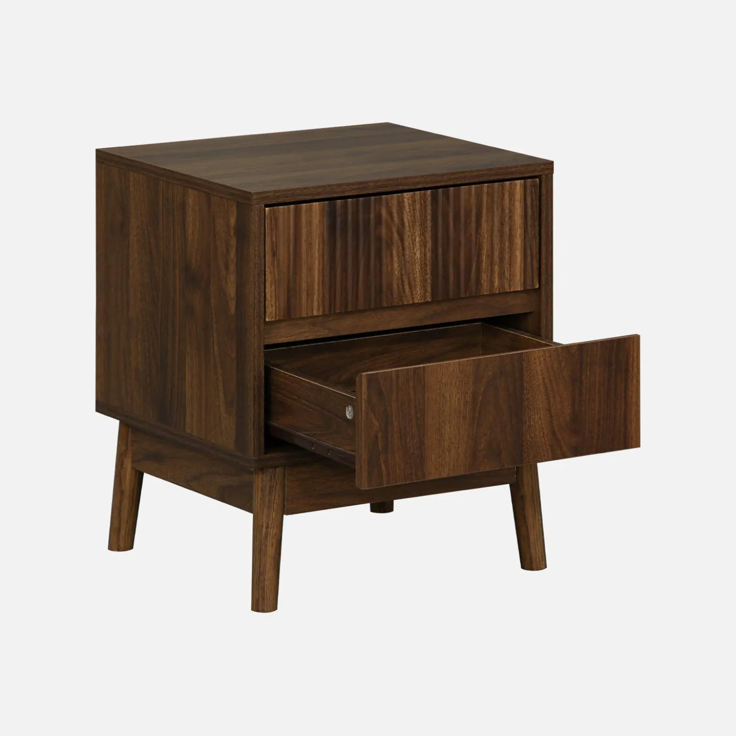 Grooved bedside table with wood effect
