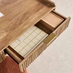 Grooved mango wood effect desk with 2 drawers