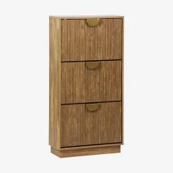 Grooved mango wood effect shoe cabinet with 3 drawers