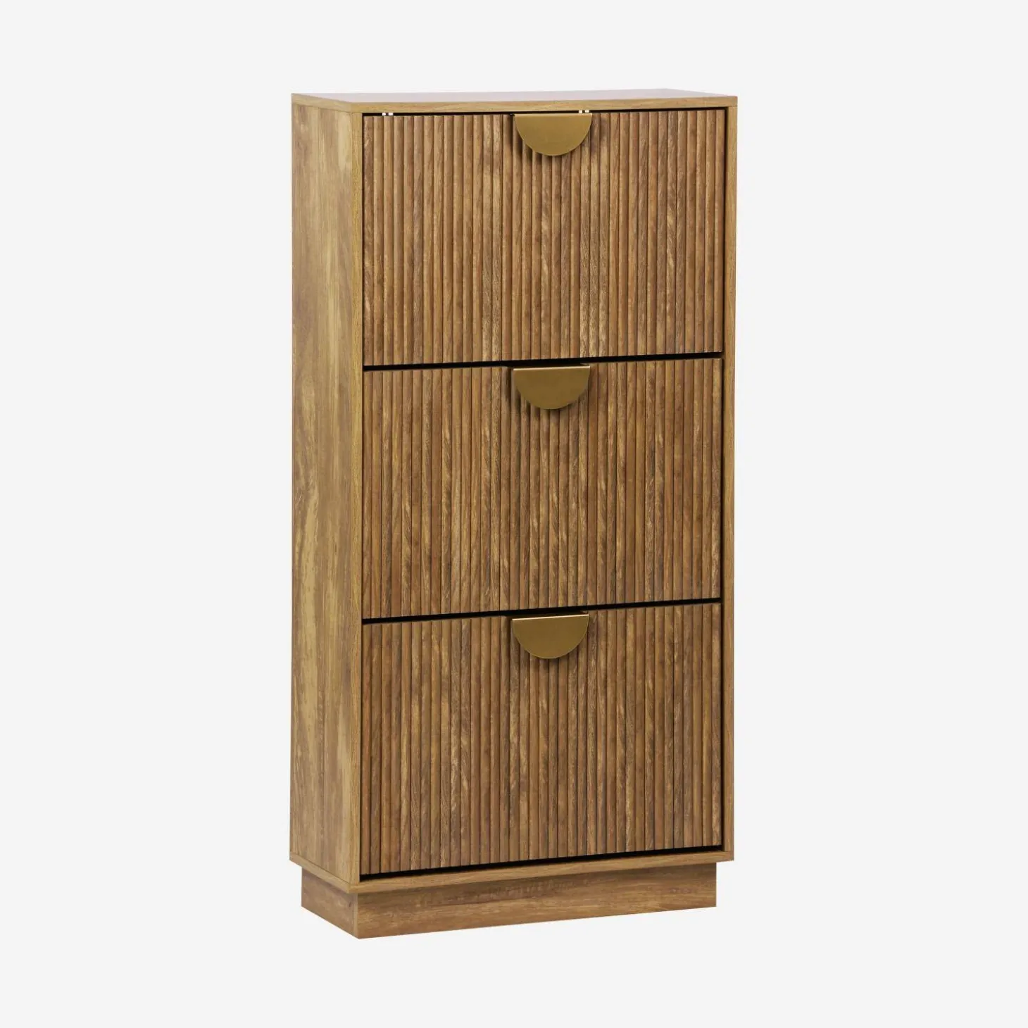 Grooved mango wood effect shoe cabinet with 3 drawers