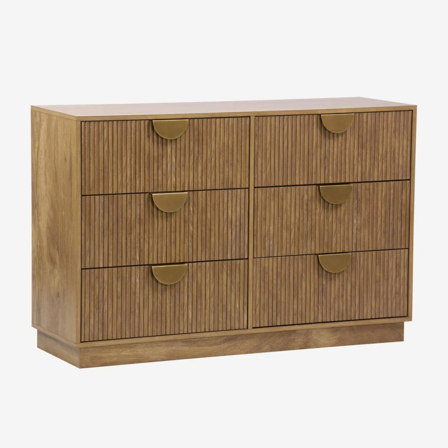 Grooved mango wood effect sideboard with 6 drawers