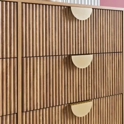 Grooved mango wood effect sideboard with 6 drawers