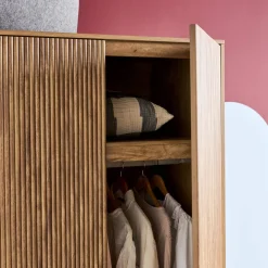 Grooved mango wood effect wardrobe closet with 2 doors