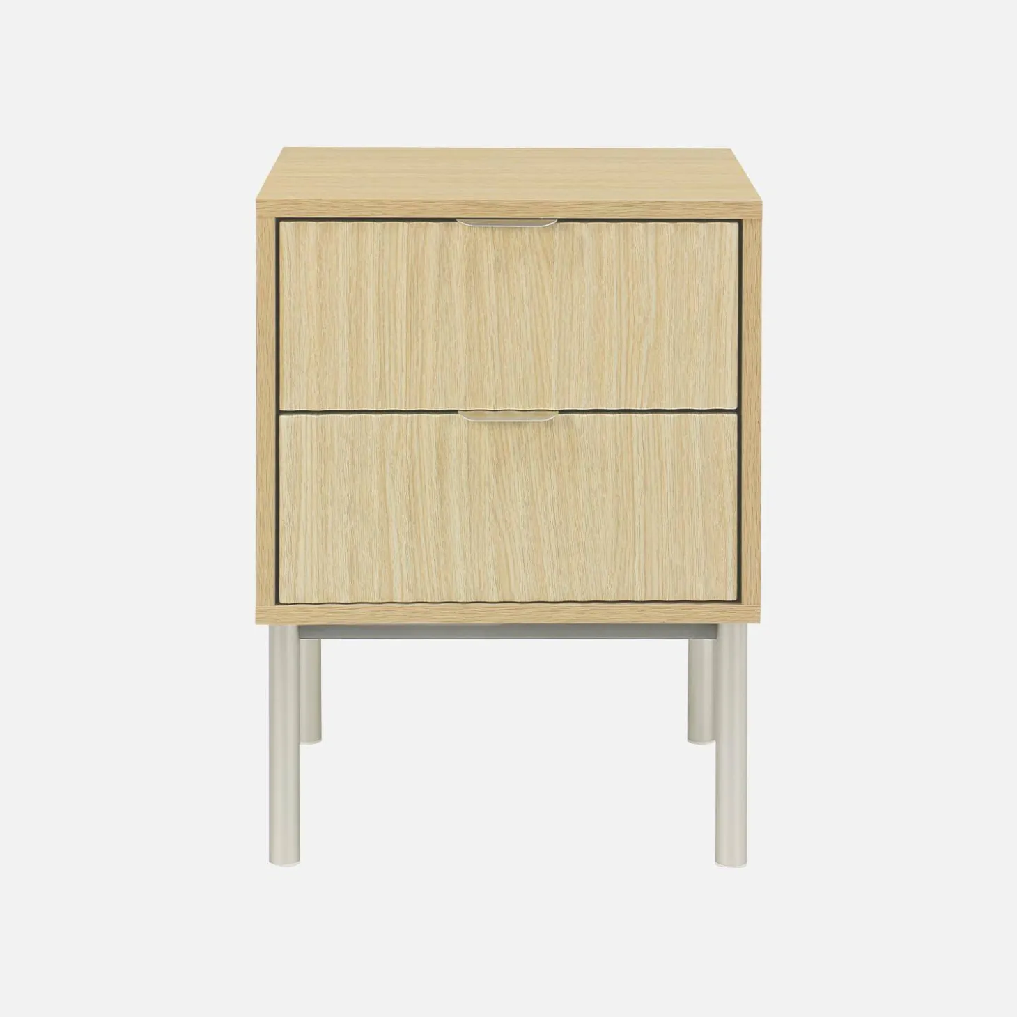 Grooved wood bedside table with metal effect