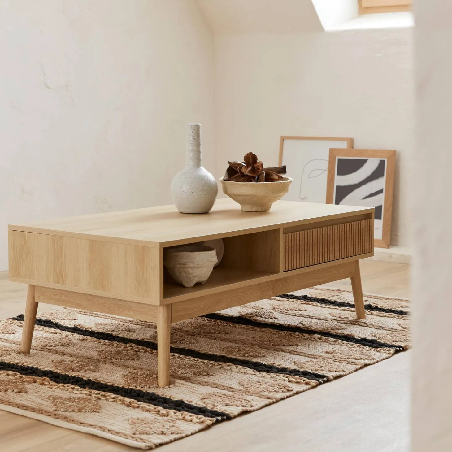 Grooved wood detail coffee table