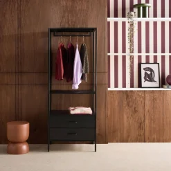 Hallway furniture, metal coat rack with hanging rod and 2 drawers
