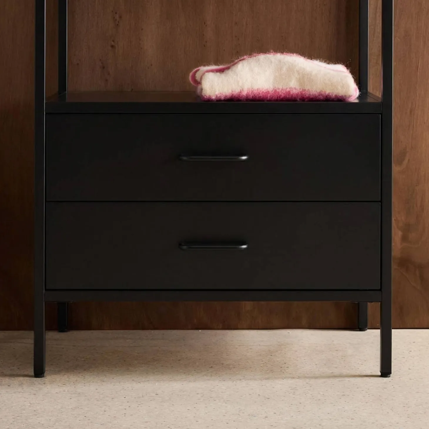 Hallway furniture, metal coat rack with hanging rod and 2 drawers