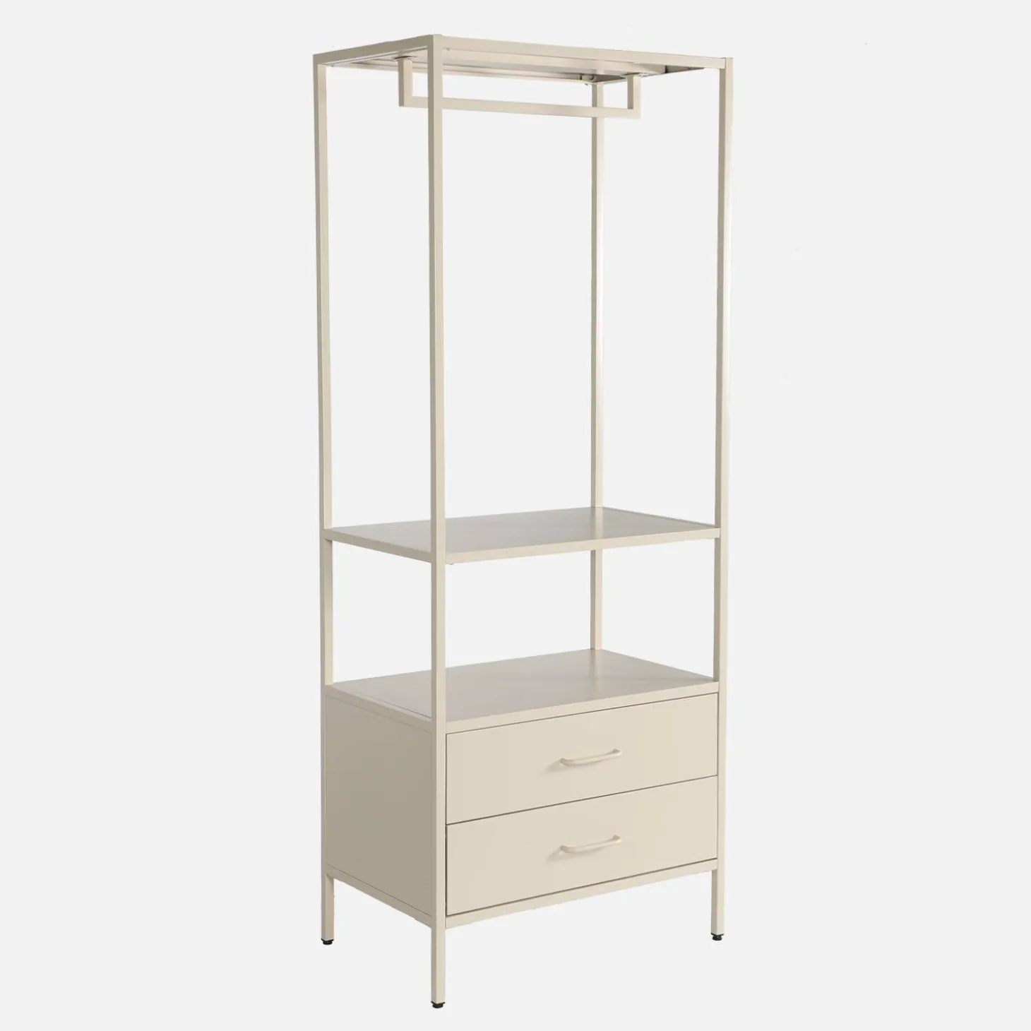 Hallway furniture, metal coat rack with hanging rod and 2 drawers