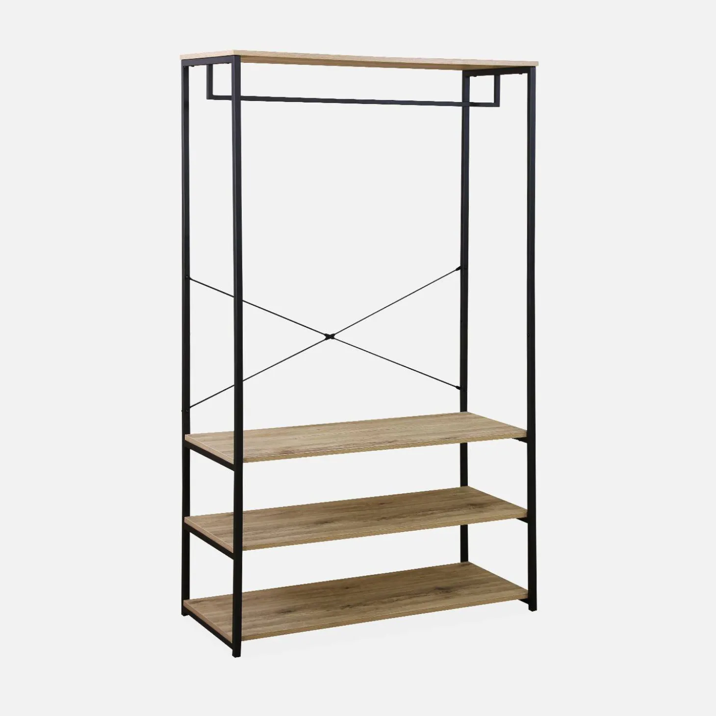 Hallway metal and wood-effect coat and shoe rack