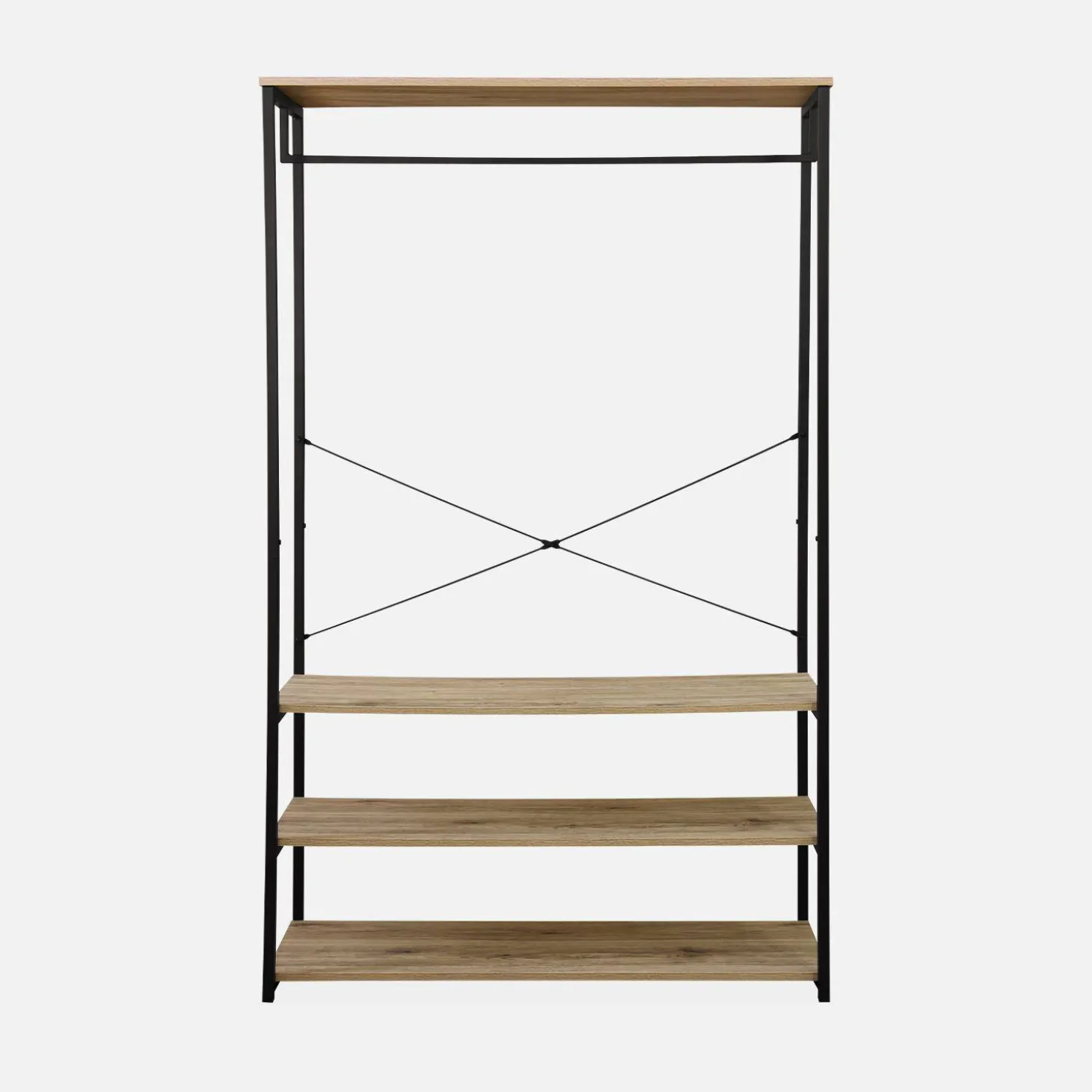Hallway metal and wood-effect coat and shoe rack