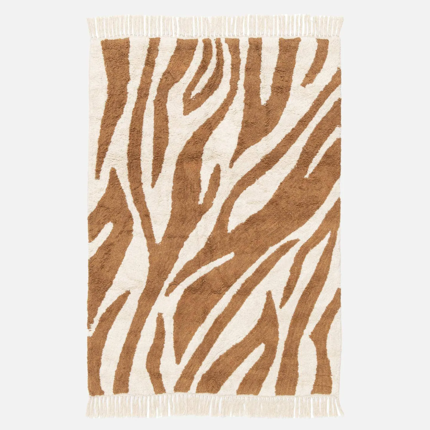 Indoor cotton rug with brick zebra pattern and fringes