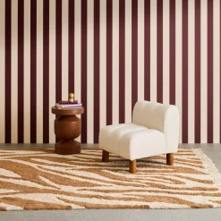 Indoor cotton rug with brick zebra pattern and fringes