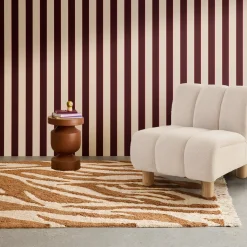 Indoor cotton rug with brick zebra pattern and fringes