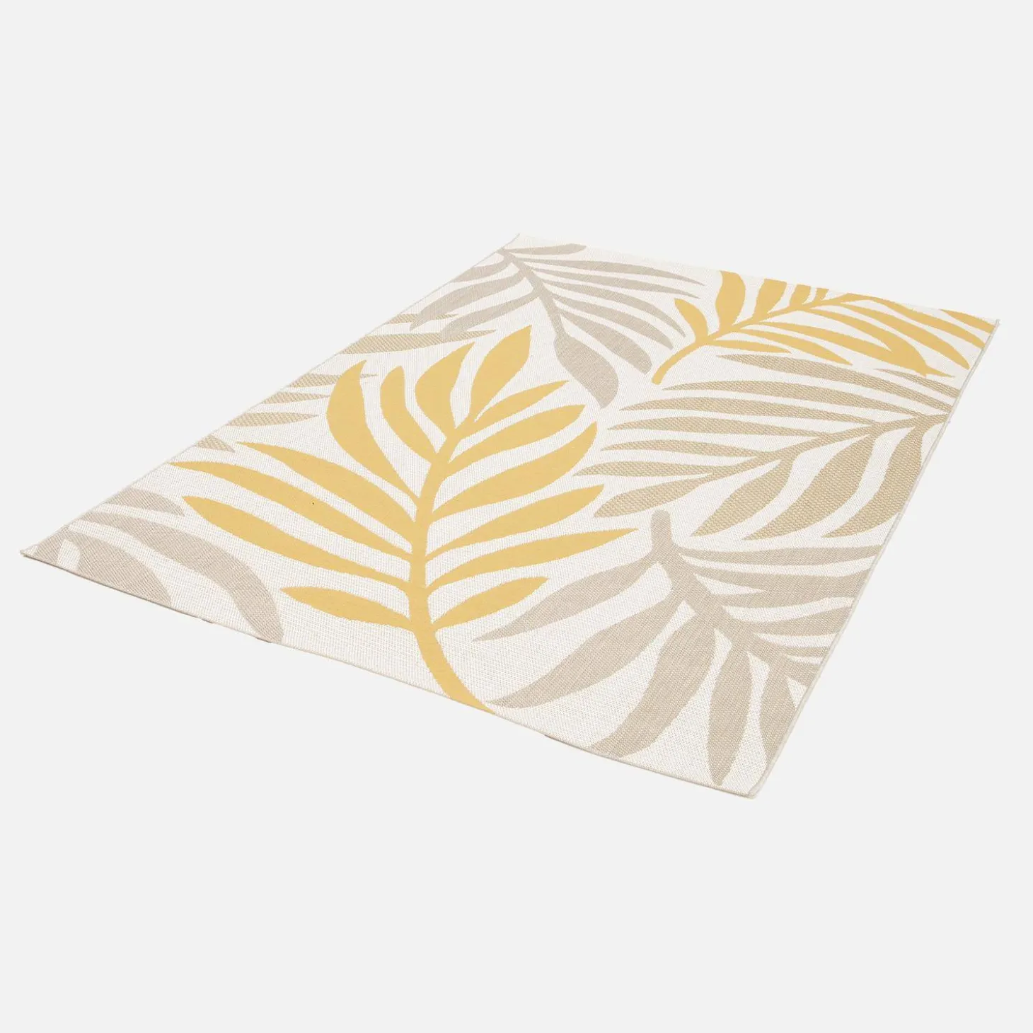 Indoor/outdoor rug with beige and mustard plant pattern, recycled polyester