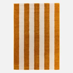 Indoor rug with ochre and white stripes