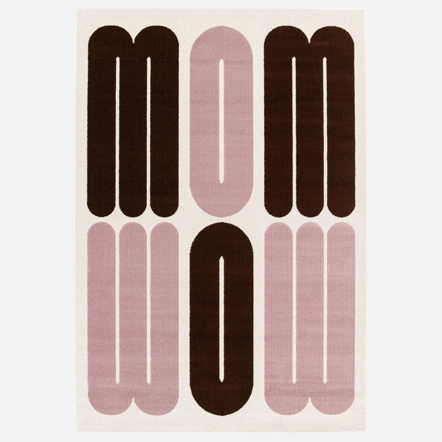 Indoor rug with pink and brown graphic pattern