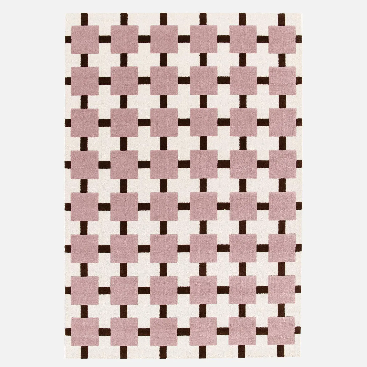 Indoor rug with pink and brown checkered pattern