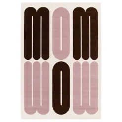 Indoor rug with pink and brown graphic pattern