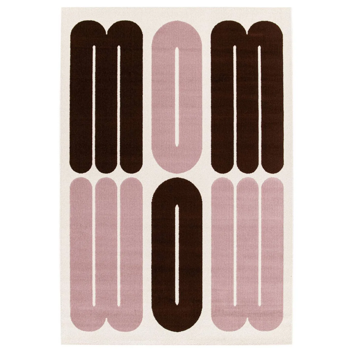 Indoor rug with pink and brown graphic pattern