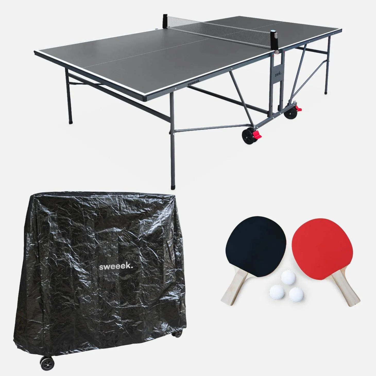 Indoor table tennis table with 2 bats, 3 balls and protective cover