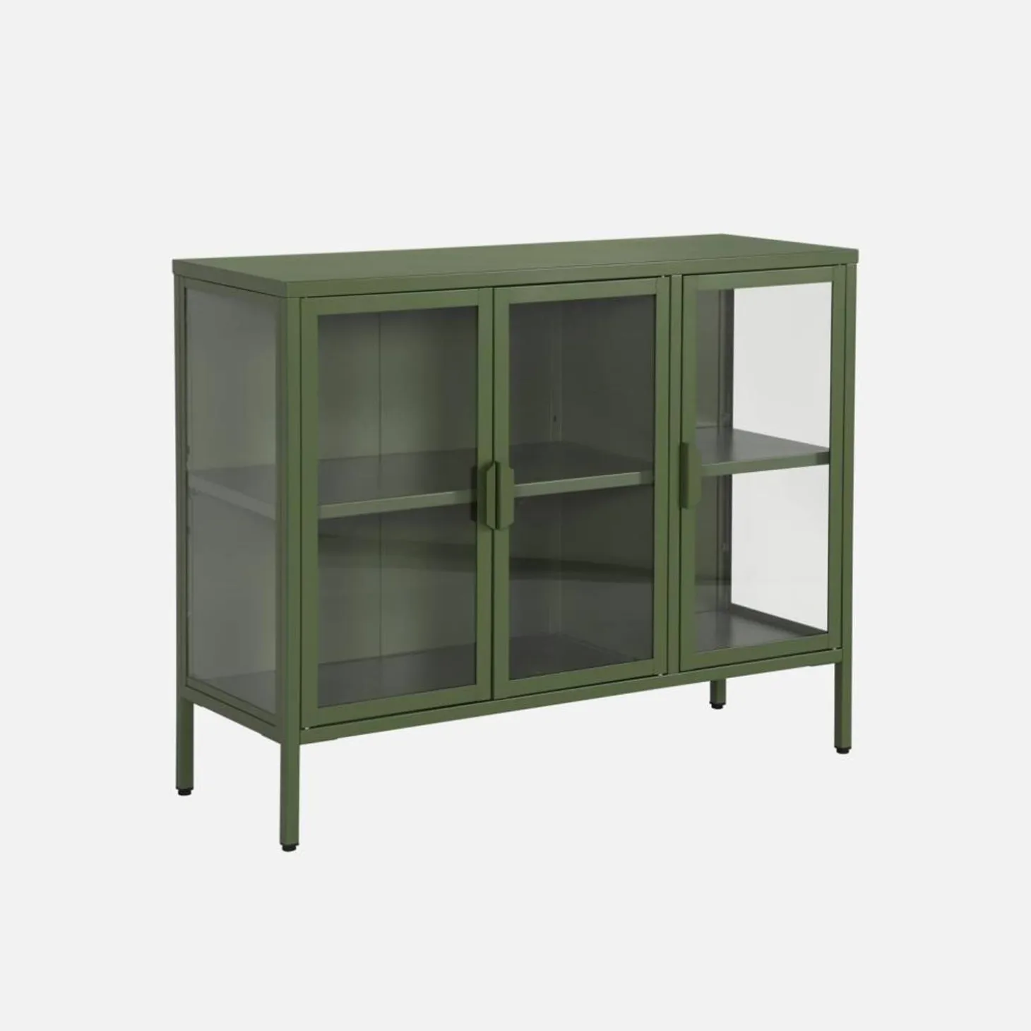Industrial metal and tempered glass sideboard with 3 doors 100cm