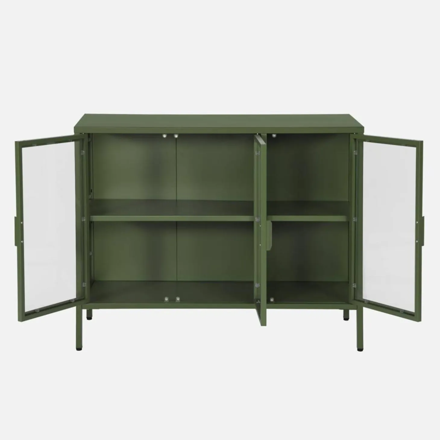 Industrial metal and tempered glass sideboard with 3 doors 100cm