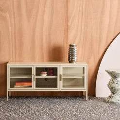 Industrial metal and tempered glass TV stand with 3 doors 120cm