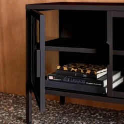 Industrial metal and tempered glass TV stand with 3 doors 120cm