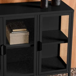 Industrial metal and tempered glass sideboard with 3 doors 100cm