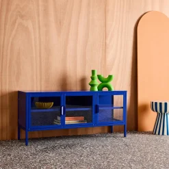 Industrial metal and tempered glass TV stand with 3 doors 120cm