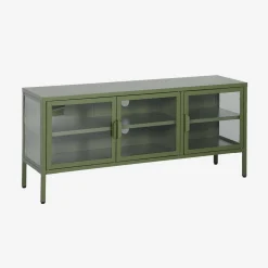 Industrial metal and tempered glass TV stand with 3 doors 120cm