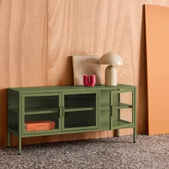 Industrial metal and tempered glass TV stand with 3 doors 120cm