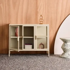 Industrial metal and tempered glass sideboard with 3 doors 100cm