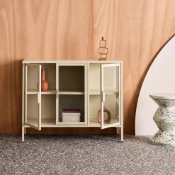 Industrial metal and tempered glass sideboard with 3 doors 100cm