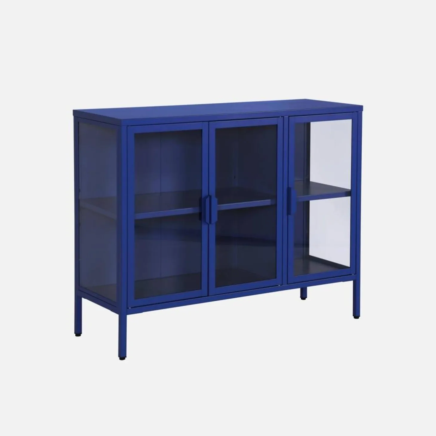 Industrial metal and tempered glass sideboard with 3 doors 100cm