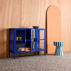 Industrial metal and tempered glass sideboard with 3 doors 100cm