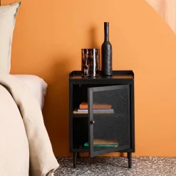 Industrial metal bedside table with 1 door
