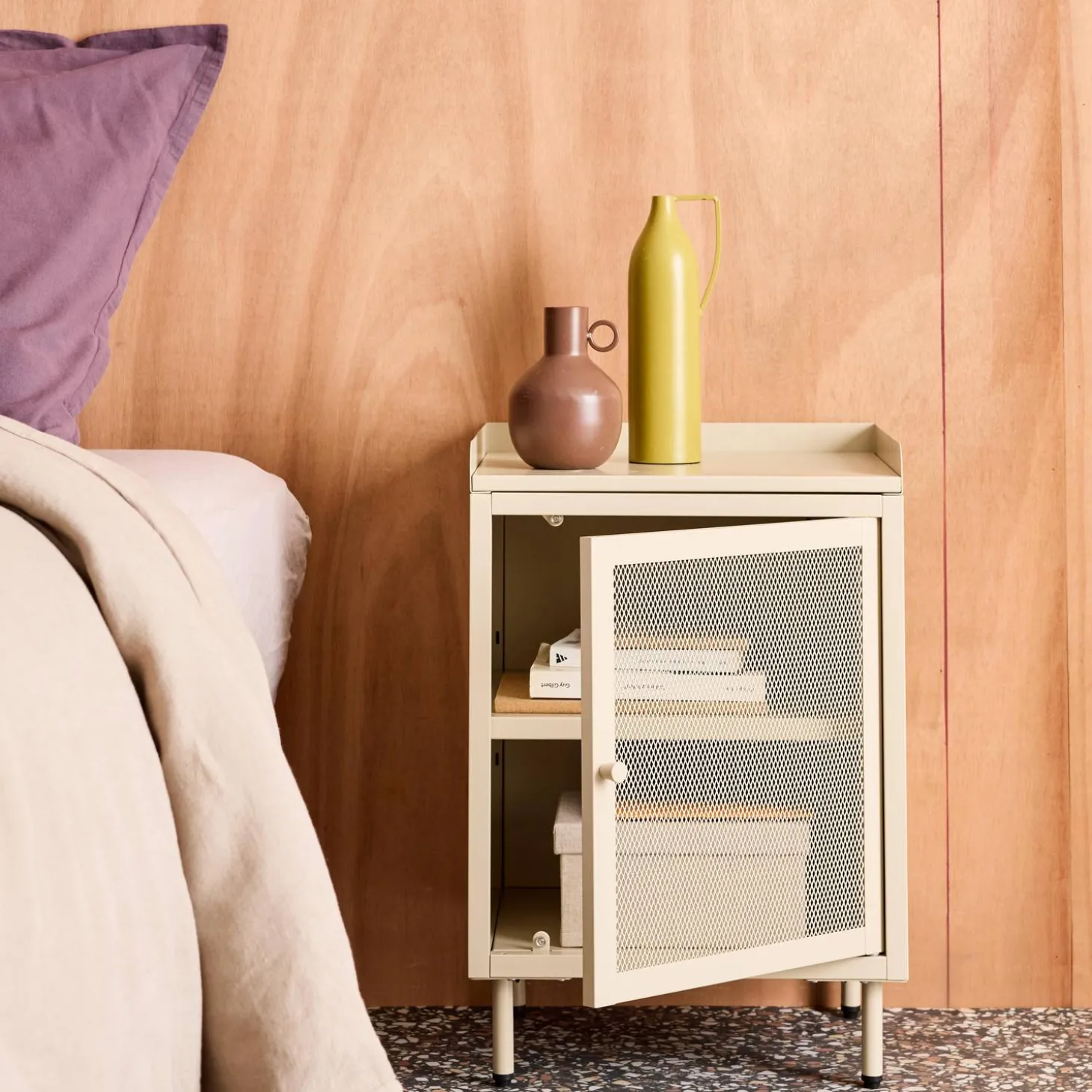 Industrial metal bedside table with 1 door