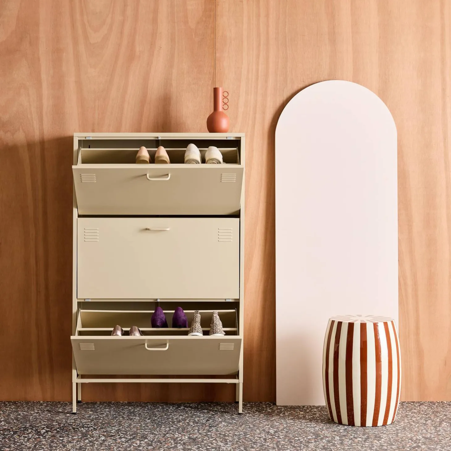 Industrial Metal Shoe Cabinet with 3 Drawers