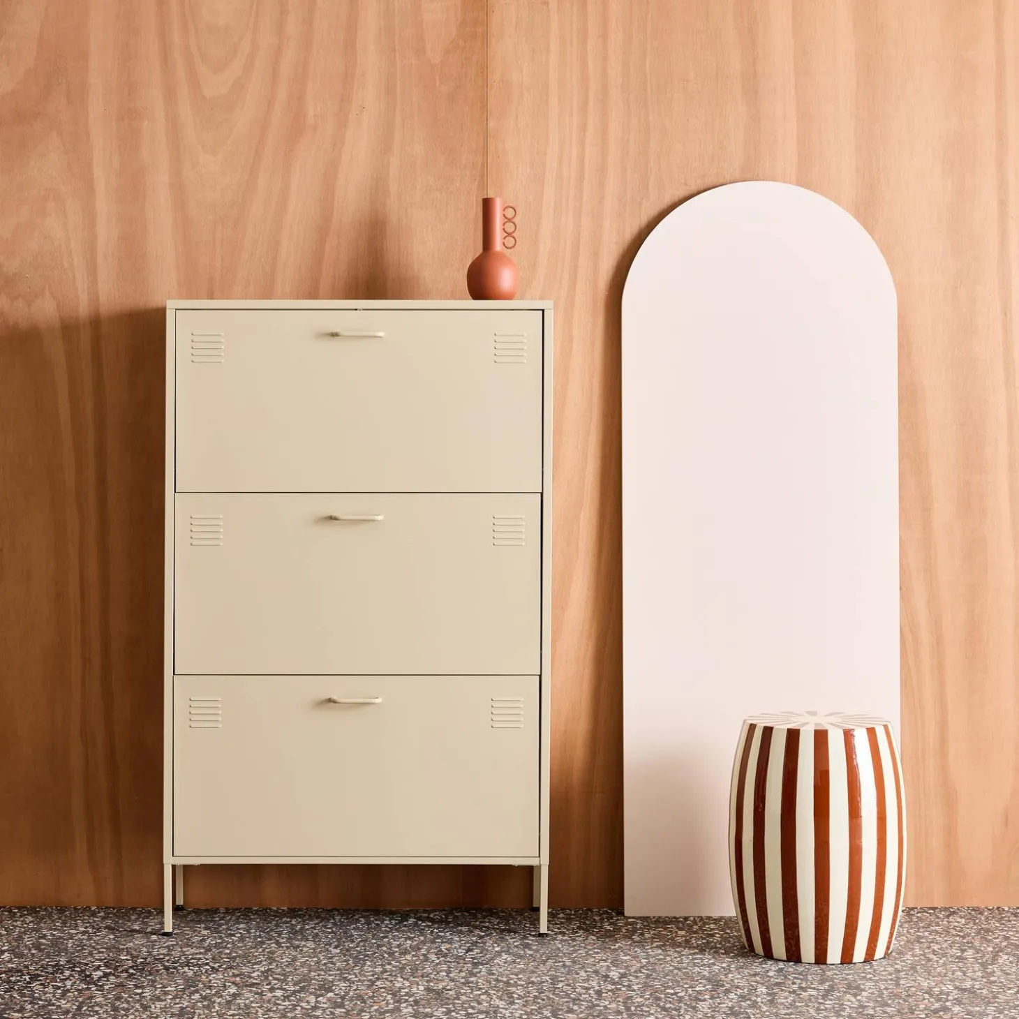 Industrial Metal Shoe Cabinet with 3 Drawers