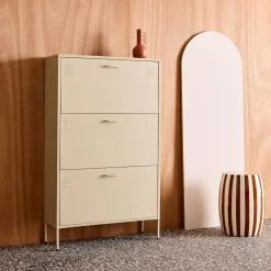 Industrial Metal Shoe Cabinet with 3 Drawers