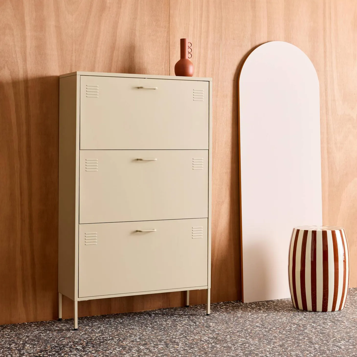 Industrial Metal Shoe Cabinet with 3 Drawers