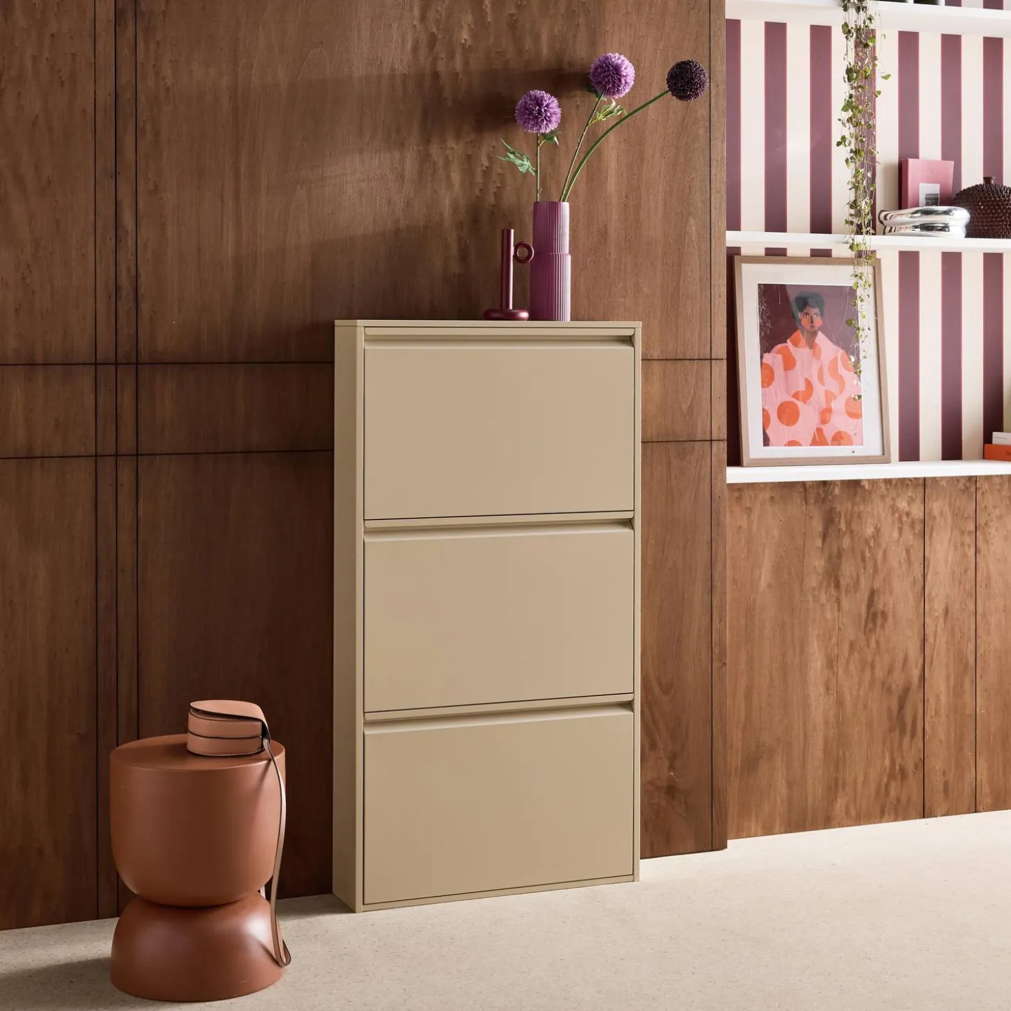 Industrial Metal Shoe Cabinet with 3 Drawers