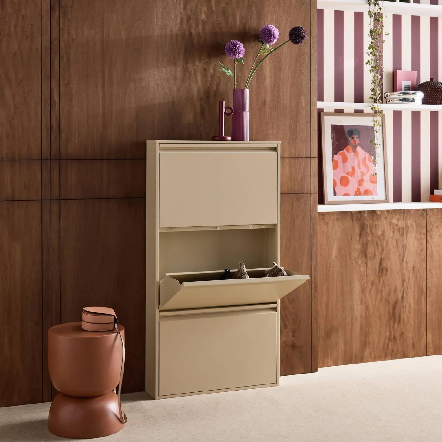 Industrial Metal Shoe Cabinet with 3 Drawers
