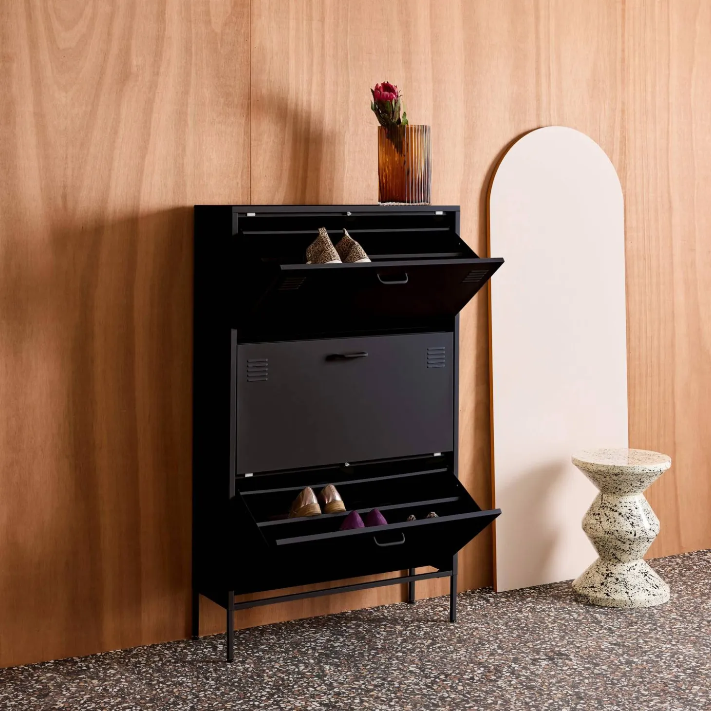 Industrial Metal Shoe Cabinet with 3 Drawers