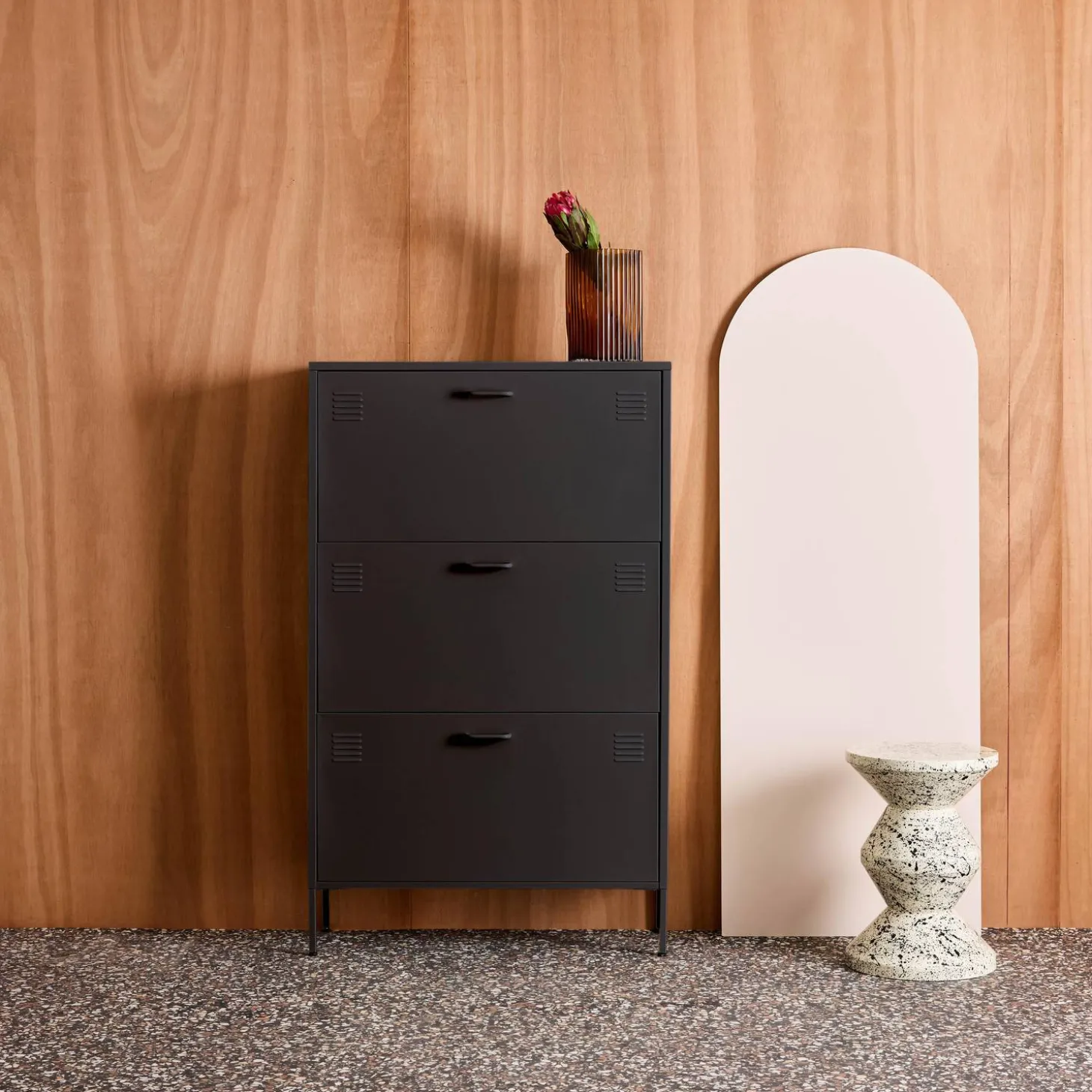 Industrial Metal Shoe Cabinet with 3 Drawers