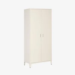 Industrial metal wardrobe for bedroom closet with 2 doors, 4 shelves, 1 hanging rail